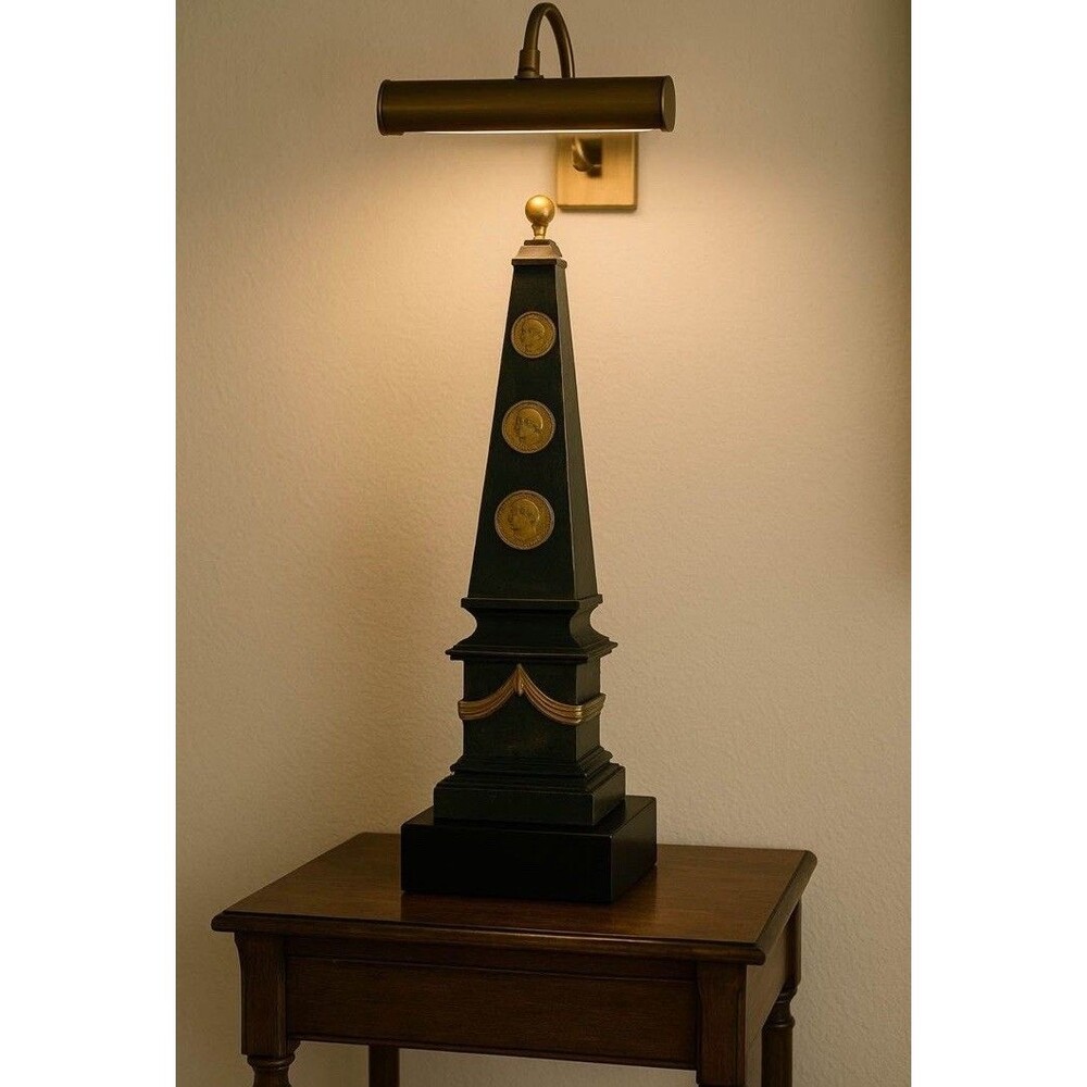 Heavy Cast Iron Obelisk Sculpture | Neoclassical | Black Gold Antique Finish